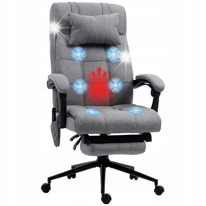 Fotel birou cu masaj si functie de incalzire, Vinsetto, ergonomic, gri, dimensiuni 66x76x112-120cm