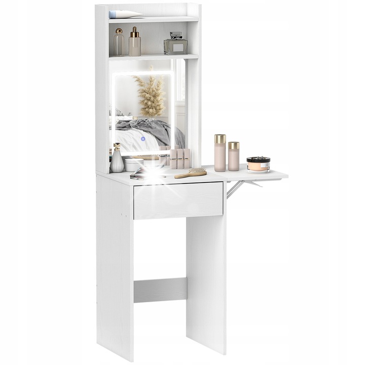 Toaleta compacta cu oglinda si lumini LED, 45x45x152cm, alb, HOMCOM