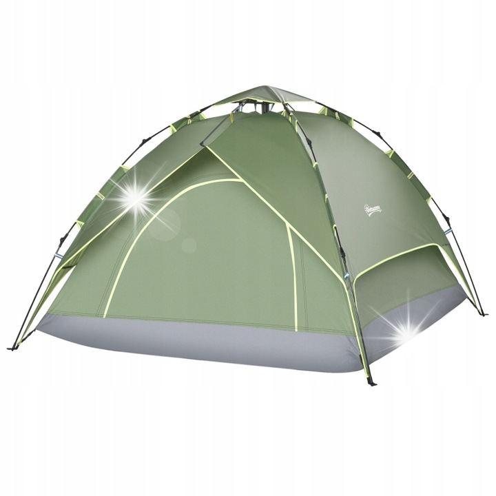 Cort camping 2 persoane, Outsunny, verde, 190T, cu 2 usi si feronerie inclusa