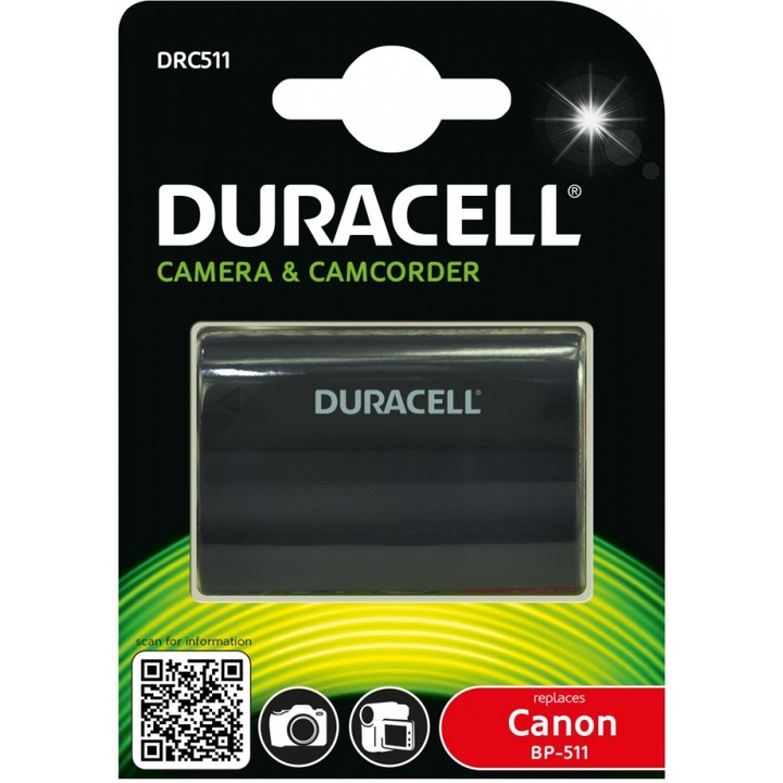 Acumulator Duracell DRC511, compatibil Canon BP-508/BP-511/BP-512, 1600mAh, pentru EOS 5D Mark I