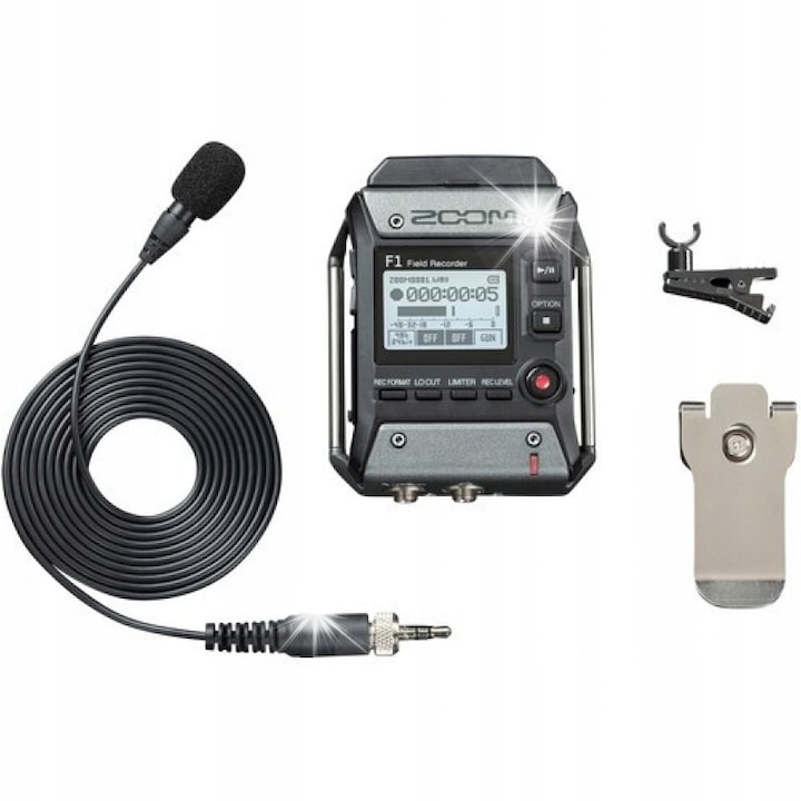 Zoom F1-LP audio rendszer lavalier mikrofonnal, 24 bit/96 kHz, 2 csatornás, fekete