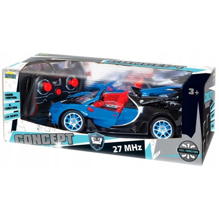 Dromader kisautó, Bugatti 1:14, többszínű, 3 csatornás, 20 km/h, 13,5x39x17,5cm