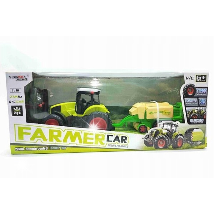 Tractor radio controlat Adar, model 1:16, set cu remorca si presa, multicolor, 6+ ani