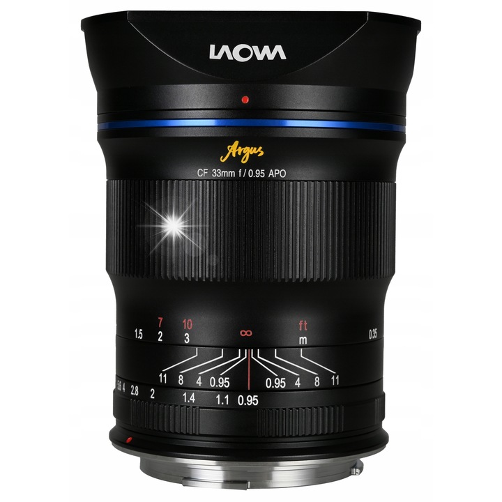 Obiectiv Venus Optics Argus 33 mm f/0,95 APO CF pentru Canon RF, 9 lamele diafragma, 71,5x83mm