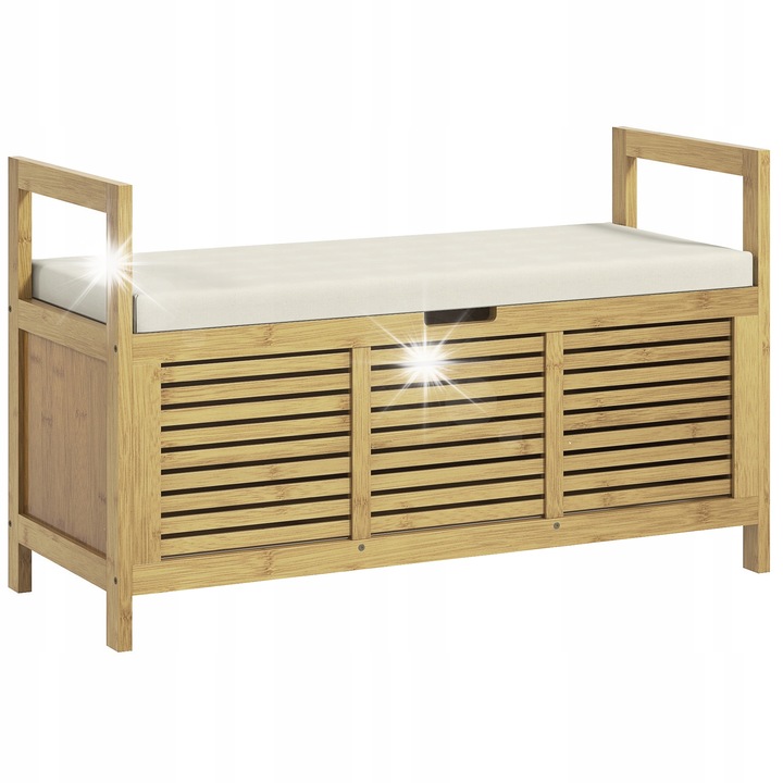Banca pentru incaltaminte, bambus, 100x40x60cm, cu spatiu de depozitare, natural