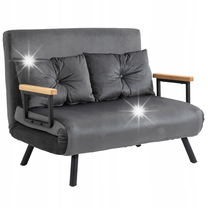 Sofa extensibila, Homcom, functie de somn, culoare gri inchis, dimensiuni 102x73x81cm