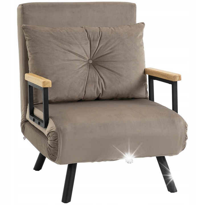 Fotoliu extensibil, 63x73x81cm, 185x63x26cm, 120kg, bej, cu perna, set