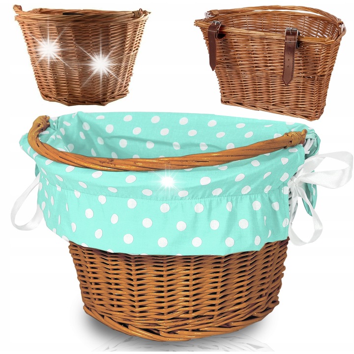 Rattan kerékpárkosár Reverse, belső béléssel, 36x26x30cm, natúr szín, 7kg teherbírás