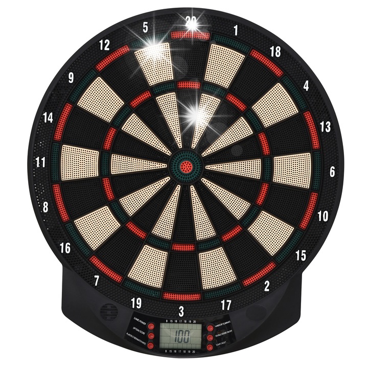 Elektronikus darts tábla, 6 nyíllal, 26 játékkal, fekete, komplett szett