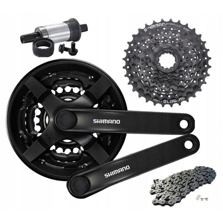 Angrenaj bicicleta Shimano FC-TY301 48, suport NECO 122, caseta Shimano HG31 8 viteze, lant JET M70 8 viteze, negru