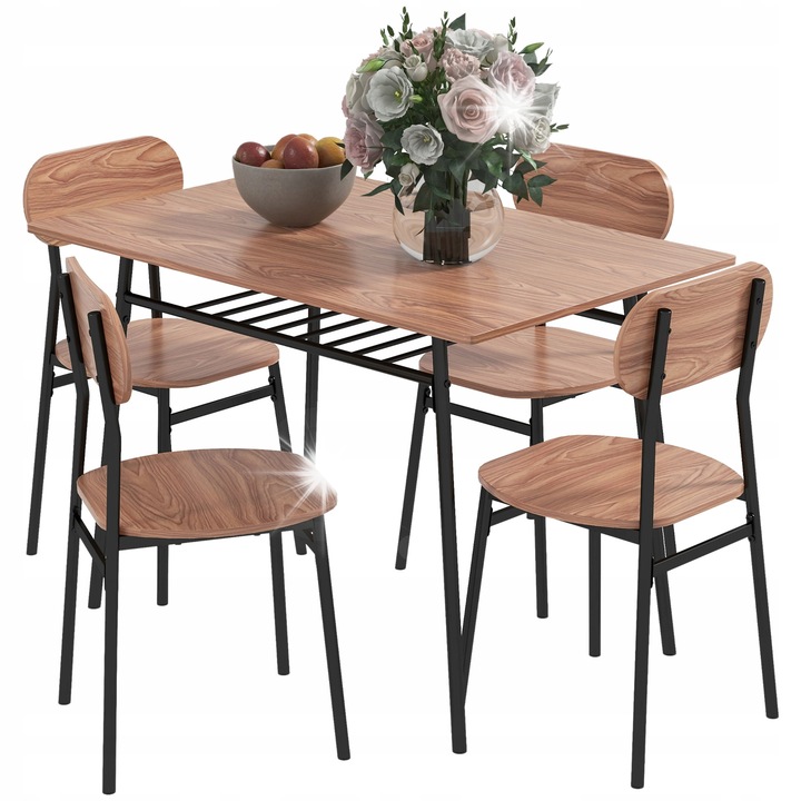 Маса HOMCOM, 110x70см, MDF, имитация на тиково дърво, с рафт, компактна
