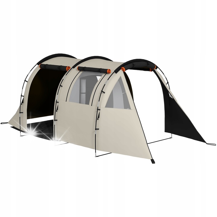 Namiot kempingowy pentru 4-5 persoane, khaki+portocaliu, 460x230x180cm, impermeabil 3000mm, set complet cu 22 colti si 8 linii de fixare
