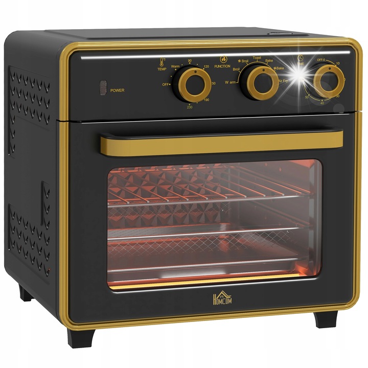 Cuptor electric HOMCOM, 20L, 1400W, negru, multifunctional, cu grill si functie de prajire