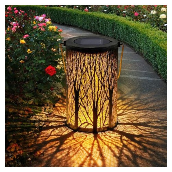 Lanterna solara decorativa, IP65, alb cald, 12x12x24cm, set inclus