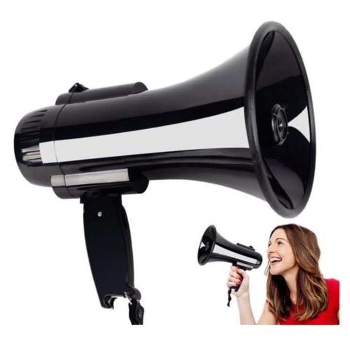 Hordozható 30W-os megafon bullhorn hangszóróval és sörnyitóval, 240 másodperc felvételi idő