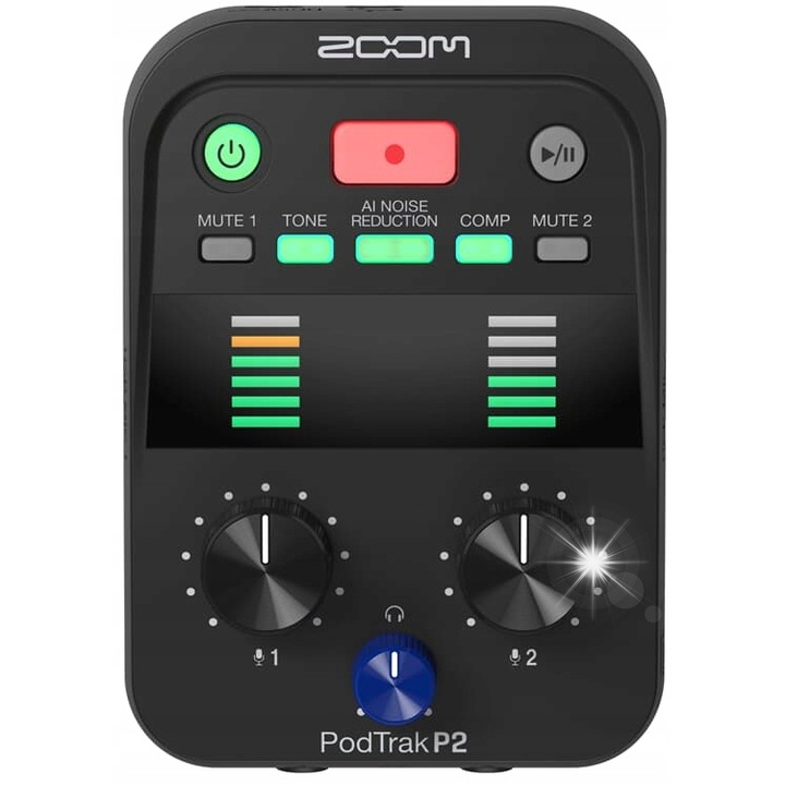 Zoom PodTrak P2 audiofelvevő, 2x USB mikrofon bemenet, 2x fejhallgató kimenet, 82x116x43mm, 226g