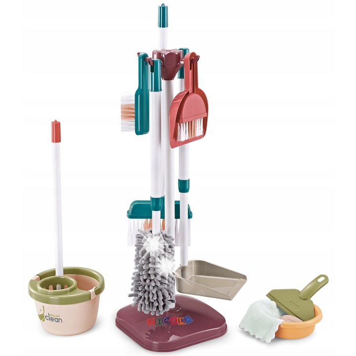 Tisztítókészlet gyerekeknek, Nicola Toys, 10 kiegészítő, 58cm, többszínű