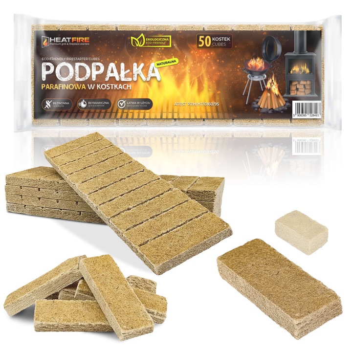 Set De Aprindere Ecologica In Benzi, Heatfire, Aprindere Ecologica Din Parafina, Fara Miros, Aprindere Rapida, Usor De Utilizat, 10 x 10 x 1.2 cm, 50 De Benzi