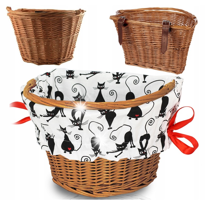 Rattan kerékpárkosár Reverse, belső béléssel, 36x26x30cm, natúr rattan szín, 7kg kapacitás