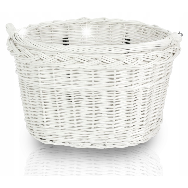 Rattan kerékpárkosár Reverse, fehér, 35x24x23cm, 5kg kapacitás, gyors rögzítés kampókkal