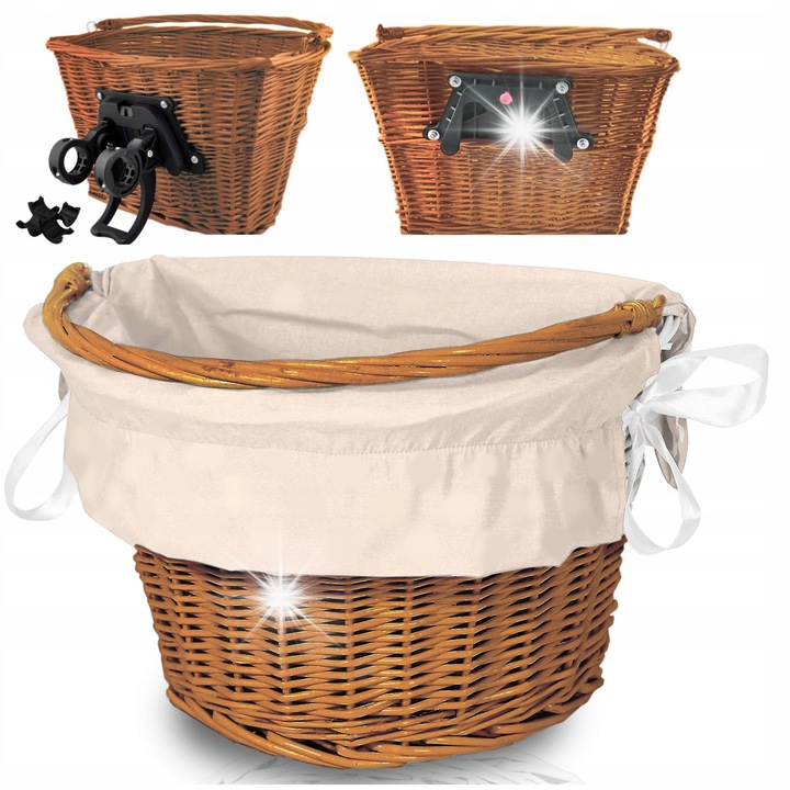 Rattan kosár kerékpárra, Reverse CLICK modell, bézs, méretek 35x24x23cm, kapacitás 5kg, komplett szett rögzítő tartozékokkal