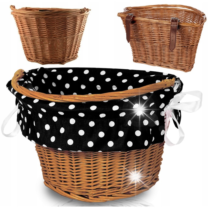 Rattan kerékpárkosár Reverse, kivehető belsővel, 36x26x30cm, 7kg kapacitás, natúr rattan szín, komplett szett