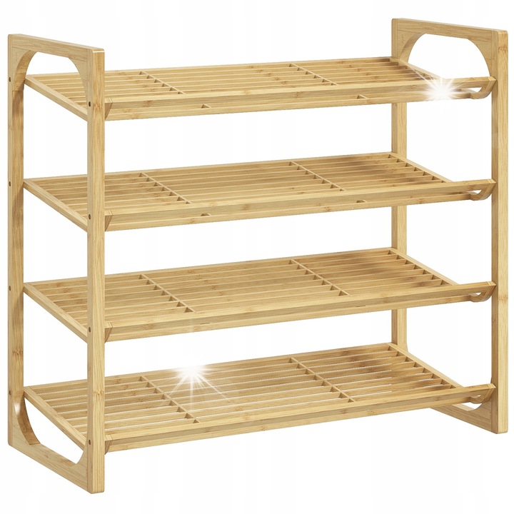 Regal pentru pantofi, 4 niveluri, max. 12 perechi, bambus, 76x33x67cm, natural