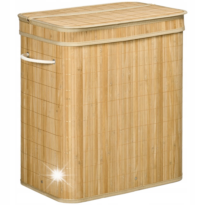 Сгъваем кош за пране от бамбук, 90 L, с капак, 54,2x35,2x59,5 см, натурален