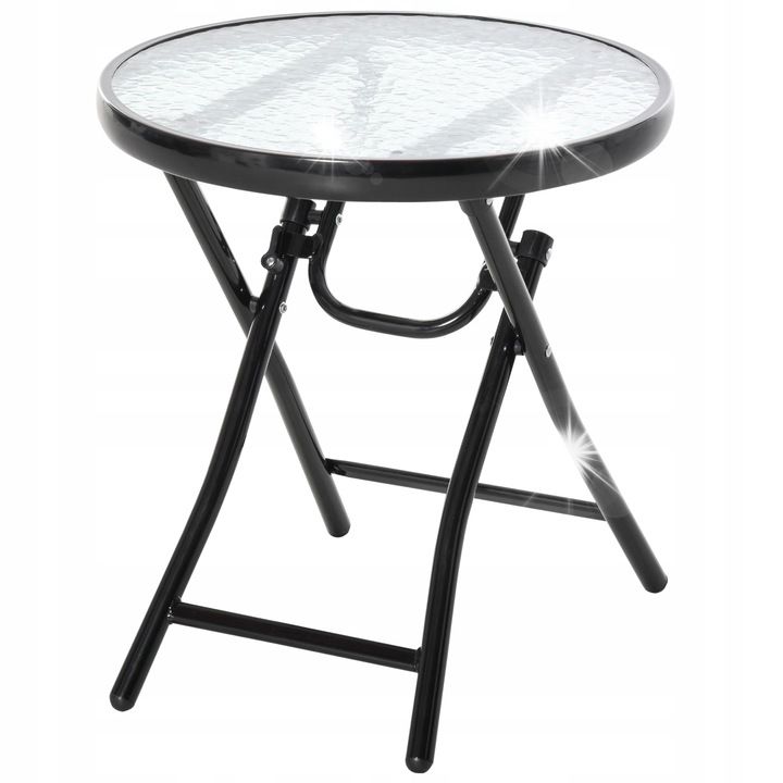 Mese gradina set, masa bistro, metal, sticla, negru, O45x50cm