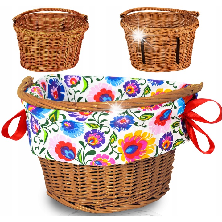 Reverse rattan kerékpárkosár, fehér, 35x24x23cm magas szett, 5kg kapacitás