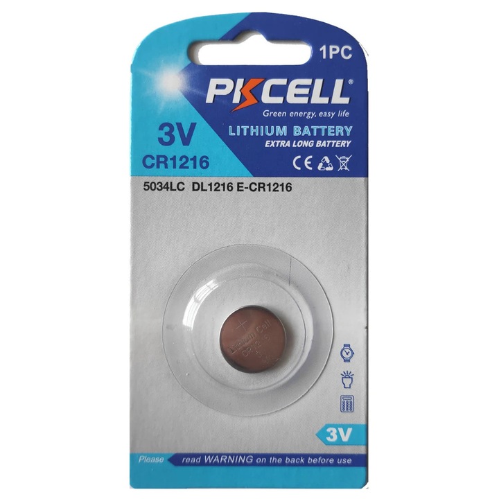 Baterie Pkcell CR1216, 25mAh, 3V, set 1 bucati