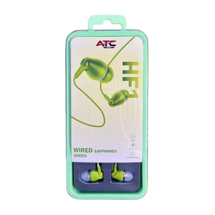 Casti cu fir Atc, model ATC-HFr1, 3.5mm, verde, 10mm, 4x1.5mm
