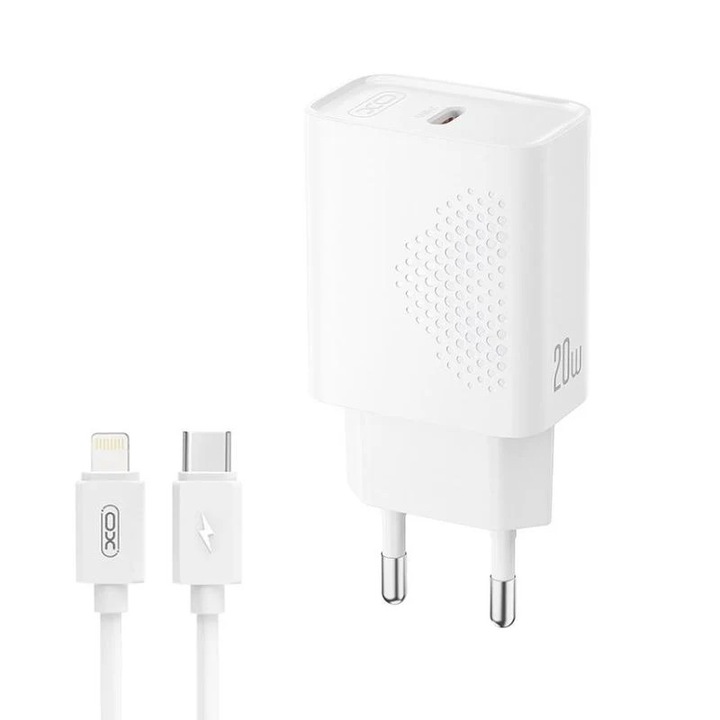 Incarcator rapid XO L160 Kit (EU) USB-C si cablu Lightning 20W, 110-240V