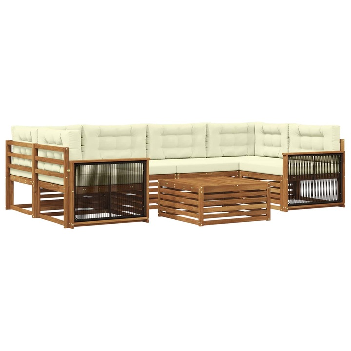 Set de canapele de exterior cu perna 7 pcs vidaXL, Natural si Crem