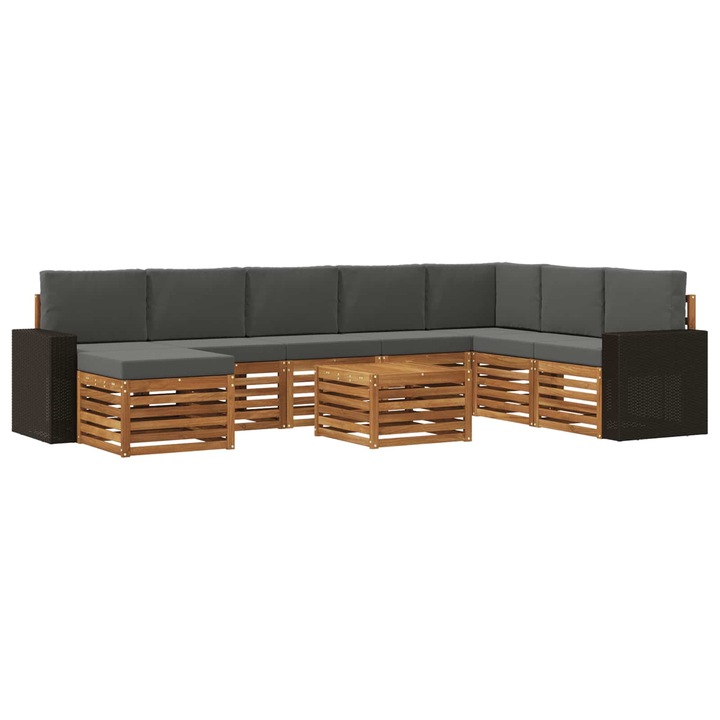 Set de canapele de exterior cu perna 9 pcs vidaXL, Natural si Antracit