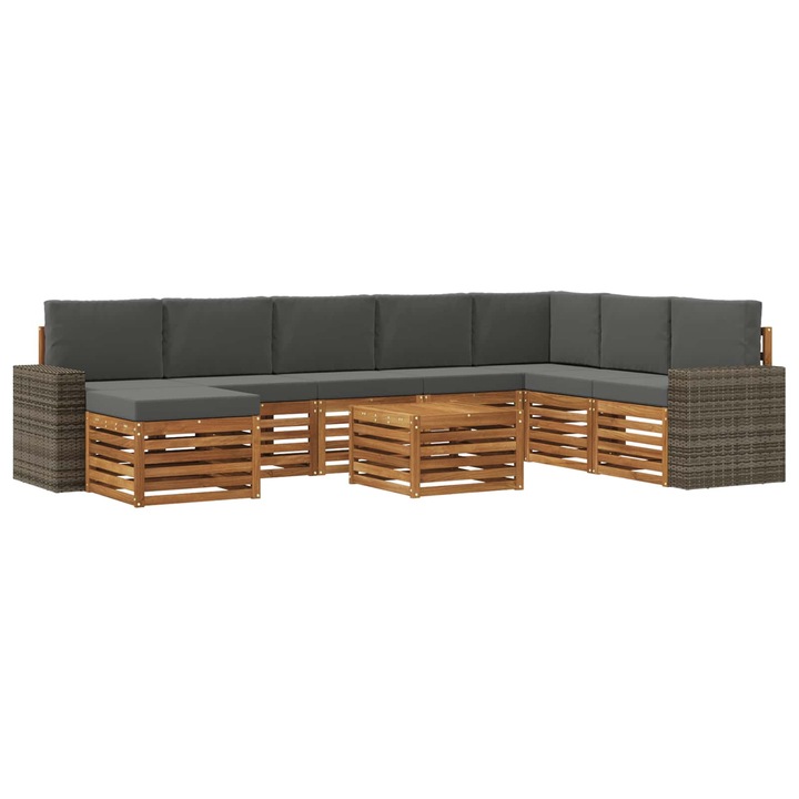 Set de canapele de exterior cu perna 9 pcs vidaXL, Natural si Antracit