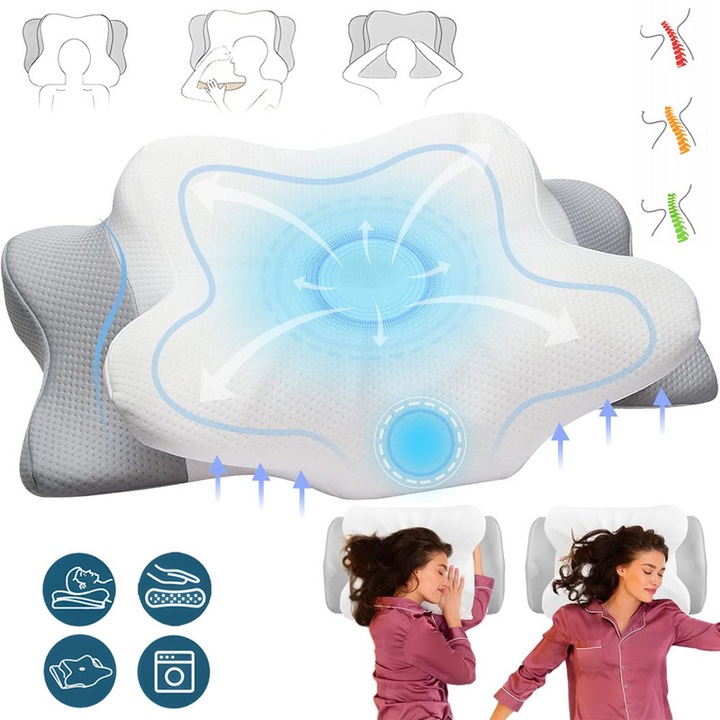 Anikers® alvópárna, ortopéd nyakpárna, memóriahabos, ergonomikus kialakítás, nyak- és válltámasz, 2 különböző magassággal, nyaki nyomás enyhítése, ortopéd nyakpárna minden alvási pozícióhoz, fehér