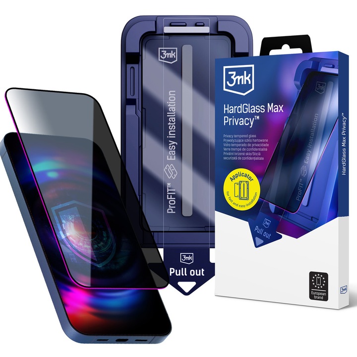 Folie sticla securizata 3mk HardGlass Max Privacy compatibila cu iPhone 17 Pro Max, Negru