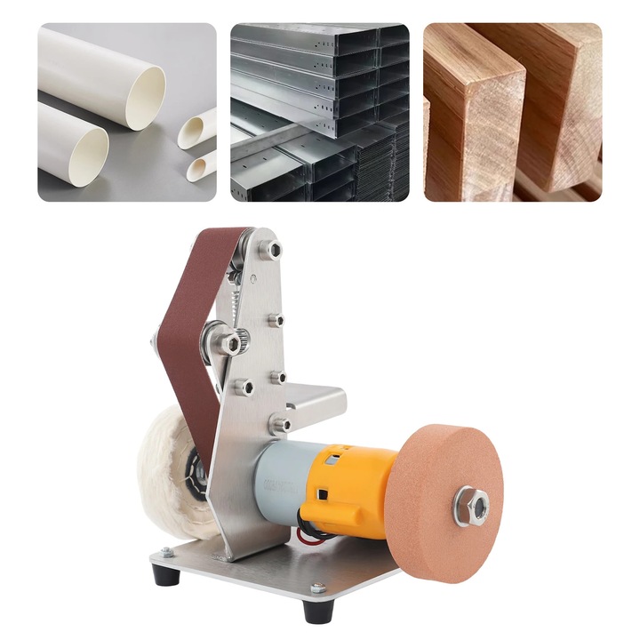 Slefuitor cu banda, Mini polizor de banc, Banda 2, 5×76, 2 cm, Viteza variabila 7 trepte, Motor 775, Pentru ascutit cutite, lemn si metal, Banda abraziva si roata de lustruire
