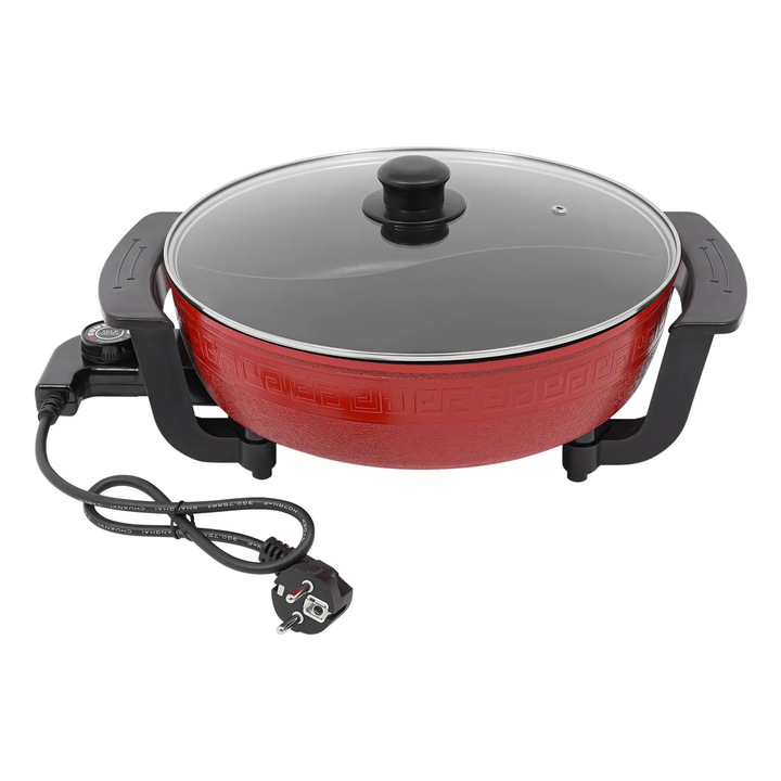 Hot pot electric, Oala de masa, Capacitate 6 L, Putere 1360 W, Vas dublu cu capac, Strat antiaderent, 5 trepte de temperatura, Prajire/Fierbere/Inabusire