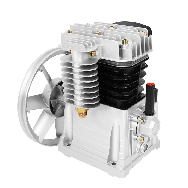 Légsűrítő kompresszor fej, Dupla henger, 3 LE, 8 Bar, 960 RPM, Elektromos, Szürke
