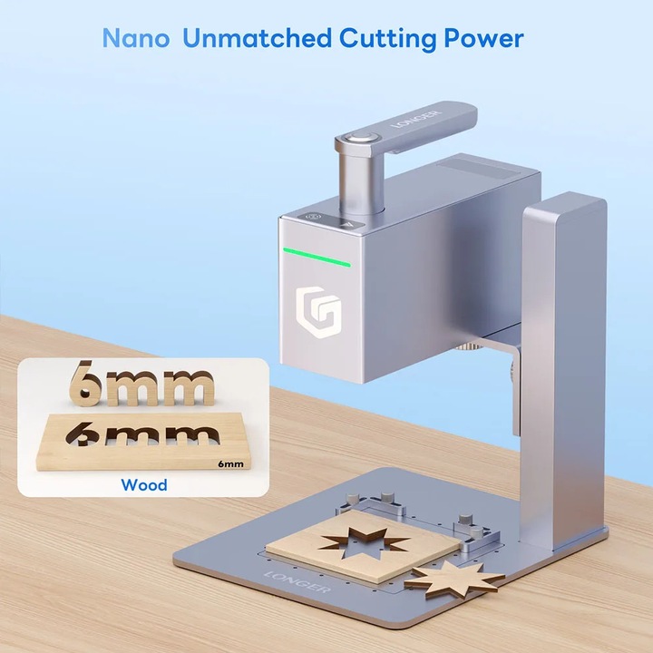 Gravator laser portabil, Nano 6W laser cu dioda, Viteza 5000 mm/s, Precizie 0, 05 mm, Suprafata 100 × 100 mm, Stecar UE, Fara wireless, Alb