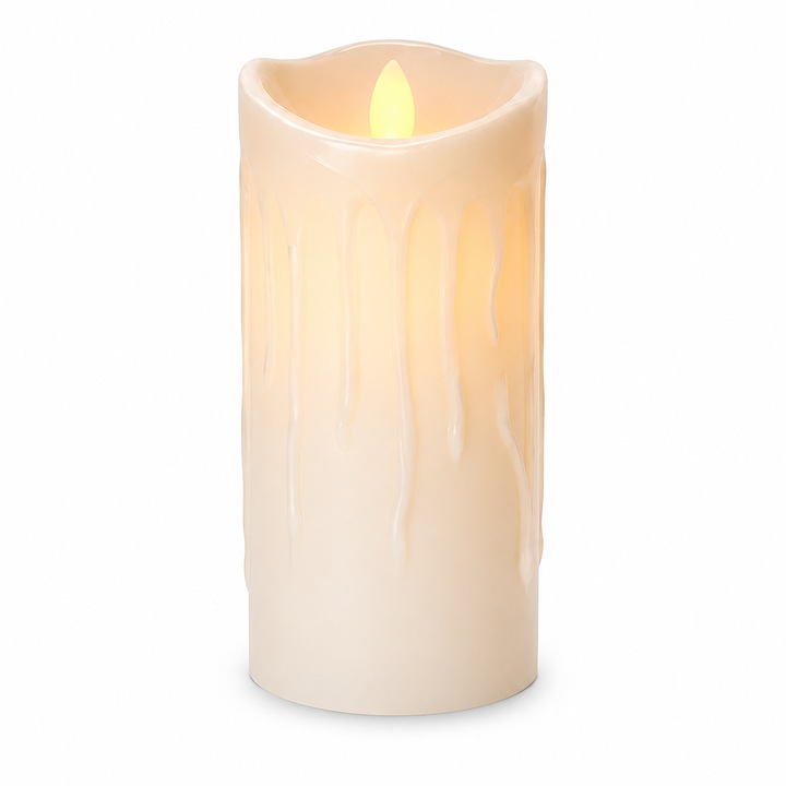LED gyertya, lángmentes, valósághű, ideális dekorációhoz, 24W, 7,5X 15 cm, fehér színű, műanyag