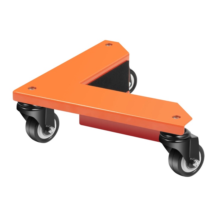 Set pentru mutat mobila 4 bucati, Carucioare triunghiulare cu roti, Capacitate 639 kg, 3 roti per piesa, Otel carbon & PU, Pentru lemn/gresie/beton/marmura, Portocaliu