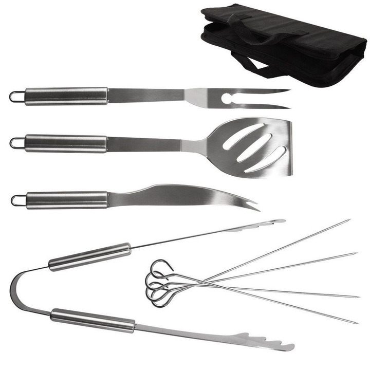 Grill szerszámkészlet, Artemis, 9 részes, rozsdamentes acél, ezüst