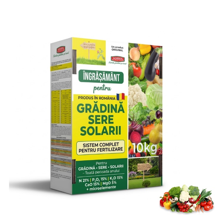 Ingrasamant Universal AGRISOL Double Bag, 10 kg, Sistem Profesional Complet de Fertilizare si Optimizare pH, pentru Gradina, Sere si Solarii, Produs in Romania