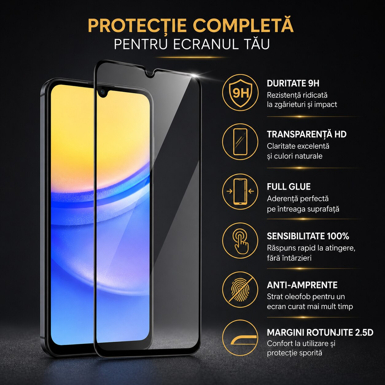 Folie sticla pentru Samsung Galaxy A26, Full Glue, 9H, transparenta, protectie ecran, ISAG
