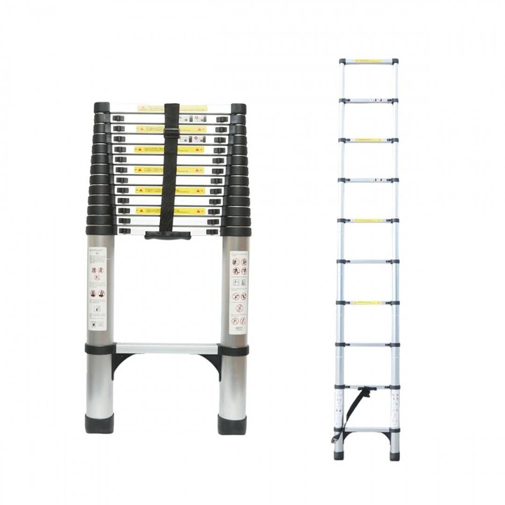 Teleszkópos alumínium létra 5.1m, 14 csúszásmentes fok, maximális terhelhetőség 150kg Breckner Germany