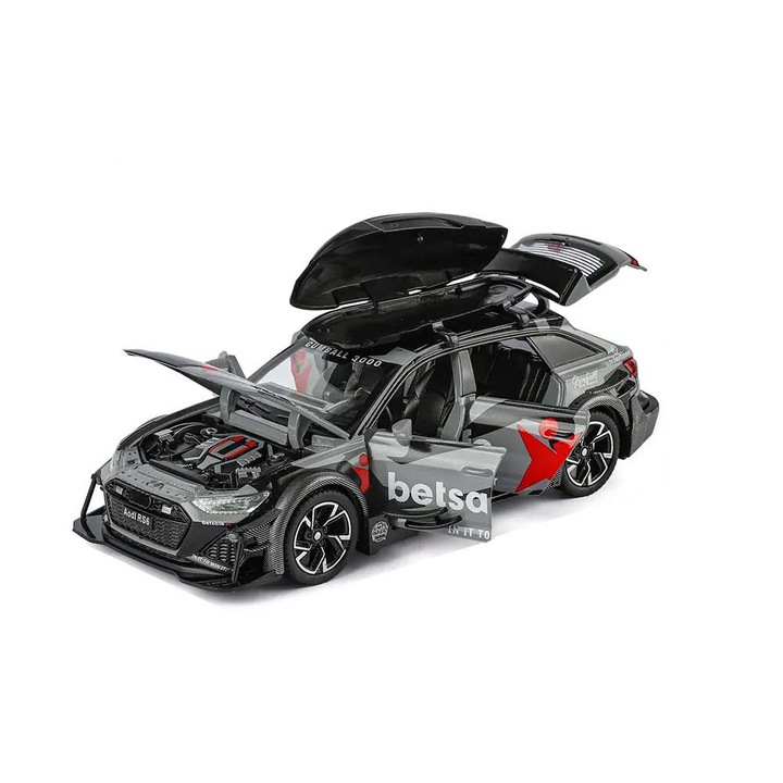 Fém autó, Audi, RS6 Avant, 1:32, Nyitható ajtók, Szürke, Terepmintás, Csomagolás nélkül