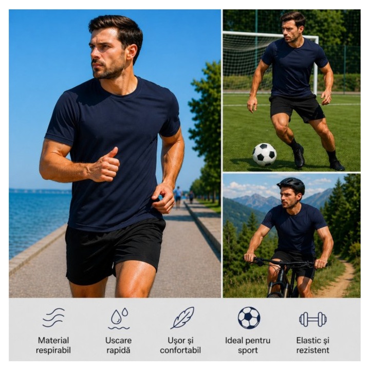Tricou Sport Eco, uscare rapida, protectie UV, Just Cool - JC201, Bleumarin